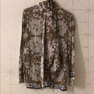 Tory Burch Printed Pussy Bow Silk Blouse